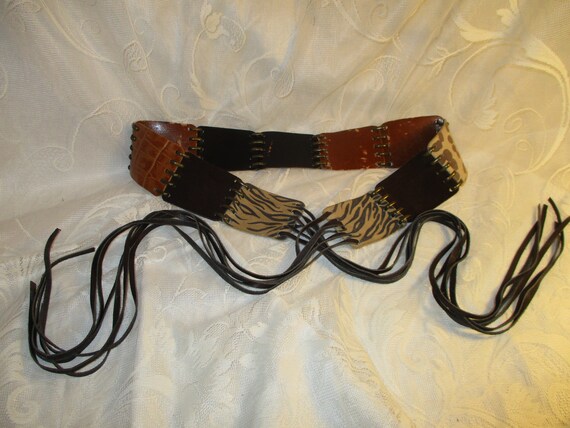 fringed leather patch belt - image 8