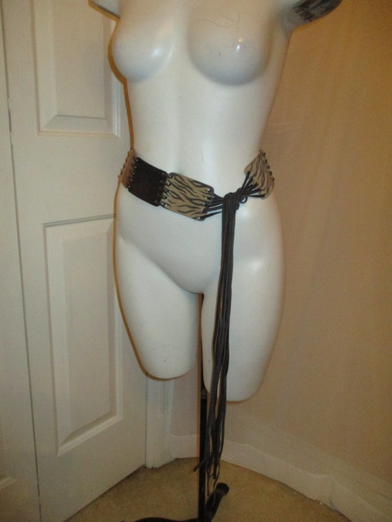 fringed leather patch belt - image 2