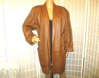 New York Leather Co open front brown leather jacket/coat
