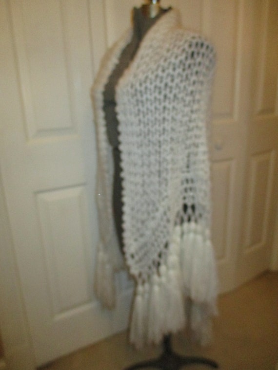 crocheted tassel fringed shawl - image 6