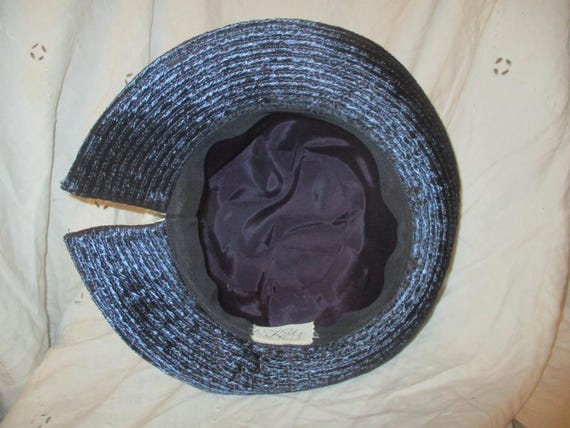 Kutz vintage navy and natural straw cloche hat - image 9