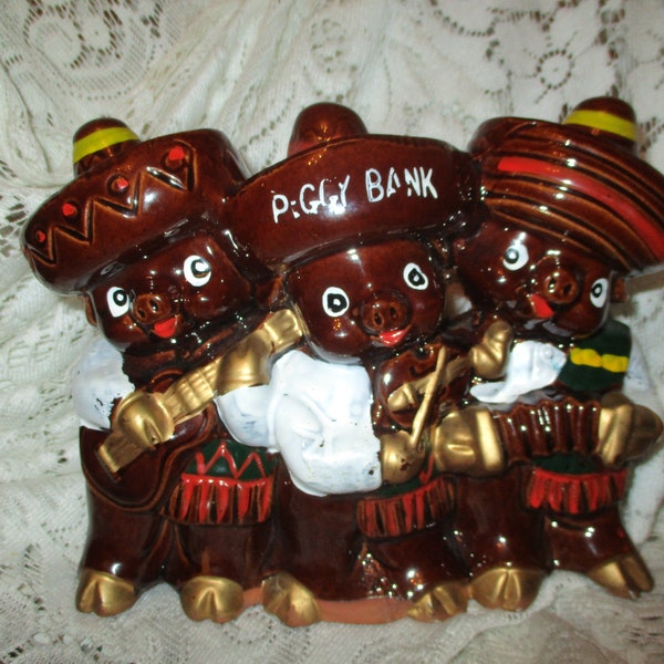 3 little Mexican pigs glazed clay piggy bank