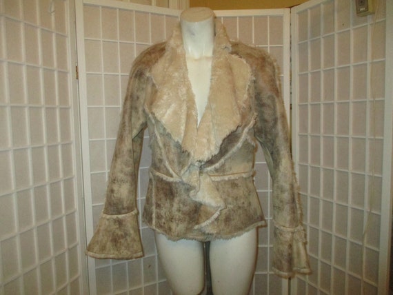 Pamala McCoy distressed faux leather/faux fur coat - image 1