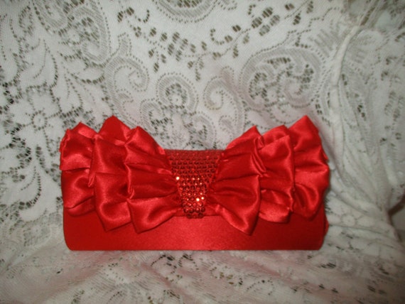 Jessica McClintock ruffled red satin clutch - image 1