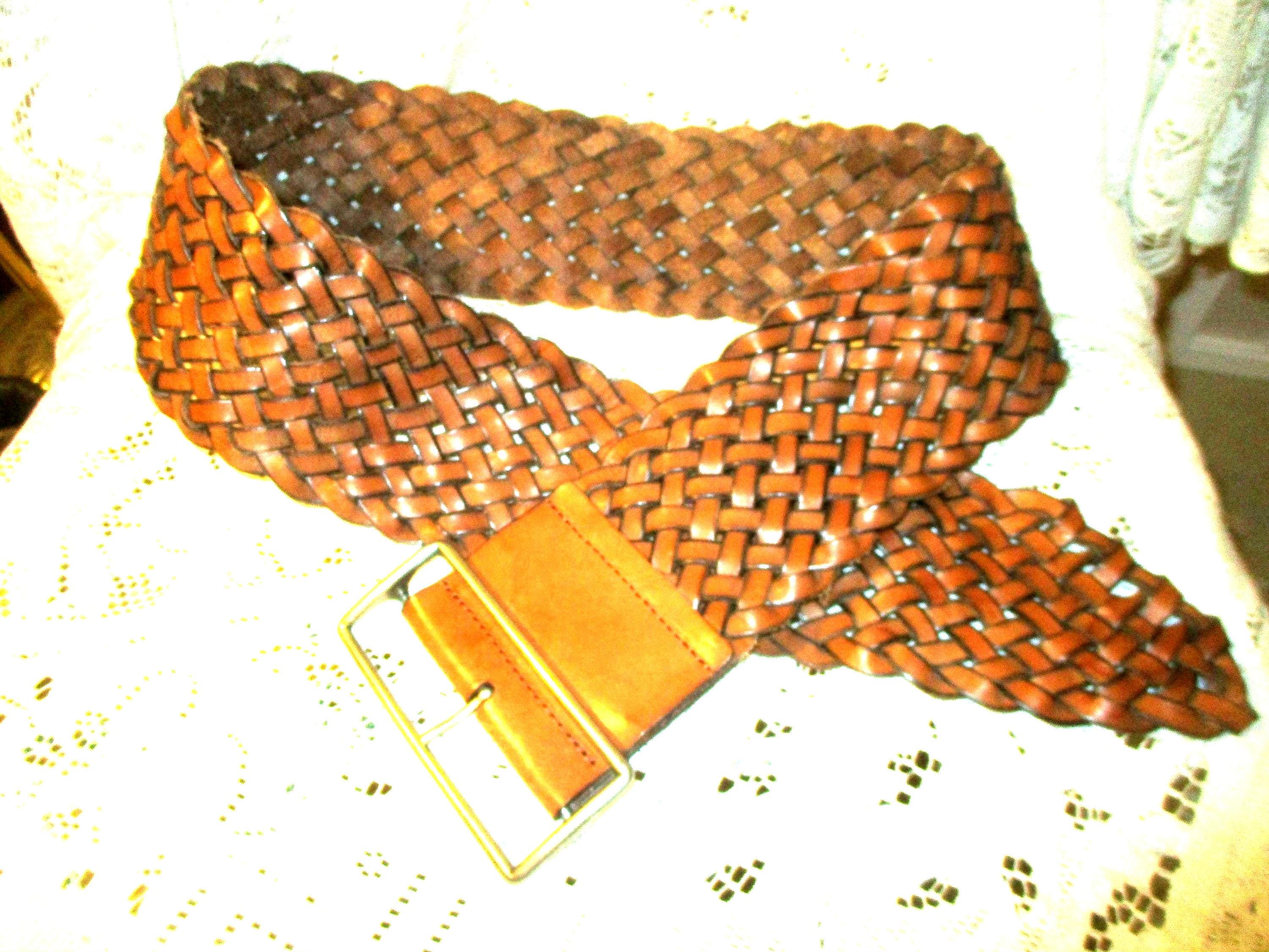 Streets Ahead Woven Leather & Brass Wide Belt S Streets Ahead Brass Woven Belt - PapillonStyles main image 2