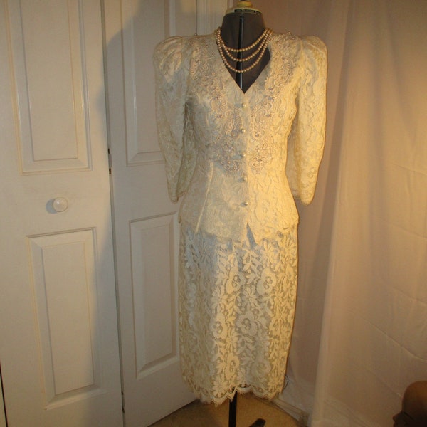 Cachet by Bari Protas ivory lace skirt suit