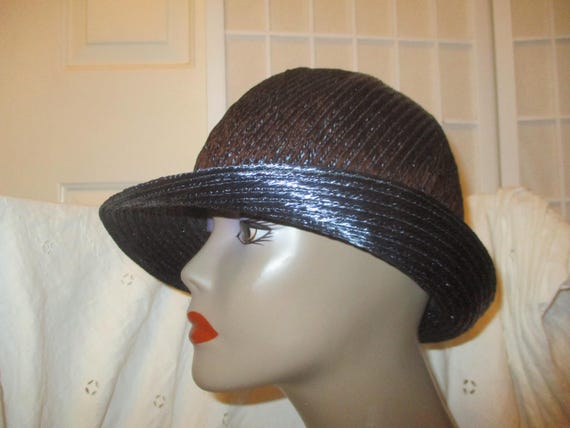 Kutz vintage navy and natural straw cloche hat - image 6