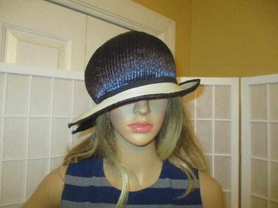 Vintage Cloche Hat Navy Blue Straw with Mesh Vintage Cloche Hat Navy Blue Straw with Mesh Overlay | eBay main image 4