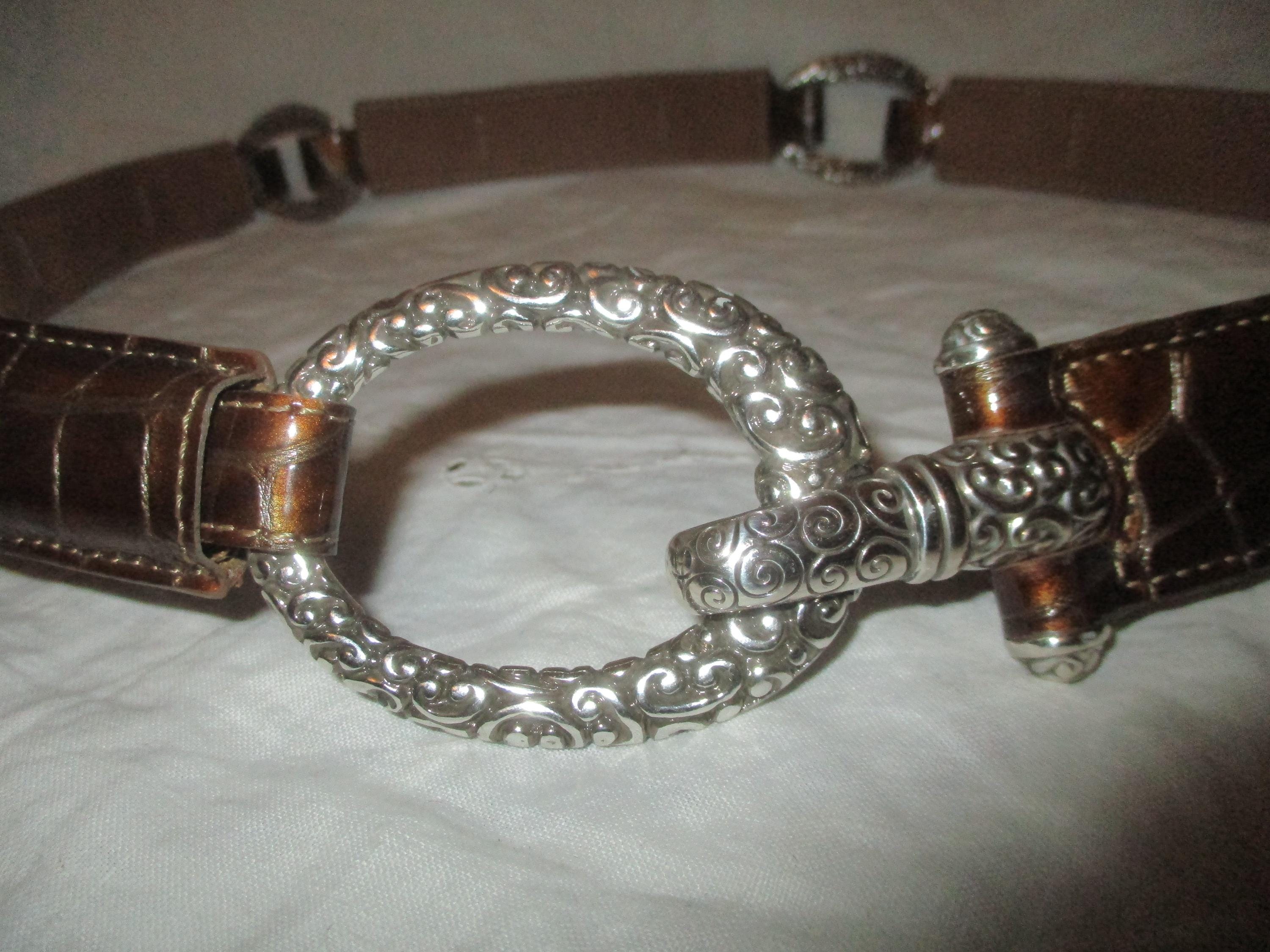 Vintage Brighton Convertible Croc- Embossed Leather Belt: White & Tan Brighton Vintage Patent Croc Embossed Leather Belt - Etsy main image 2