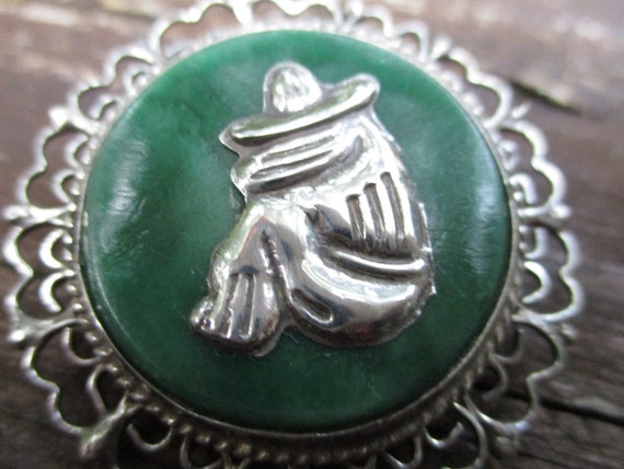 Mexican silver siesta pin with green stone - image 4