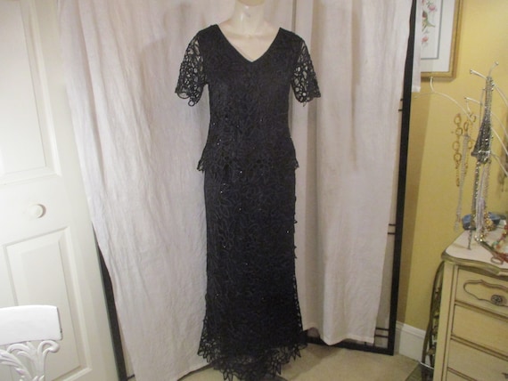 knee length dresses for ladies Soulmates C1062 Scallop Hand Crocheted Lace Dress with Jacket Set (Cap