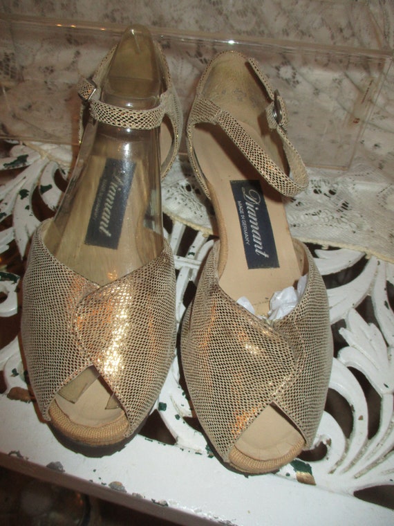 Diamant metallic leather open toe dance shoes size 4 Gem