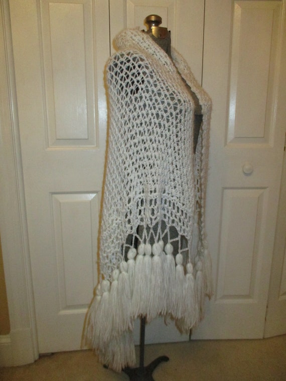crocheted tassel fringed shawl - image 4