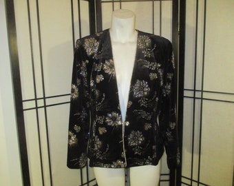 R & M Richards by Karen Kwong velvet with gold/silver metallic floral print