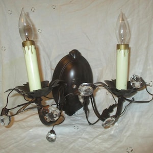 vintage 2 arm electric wall sconce with crystals