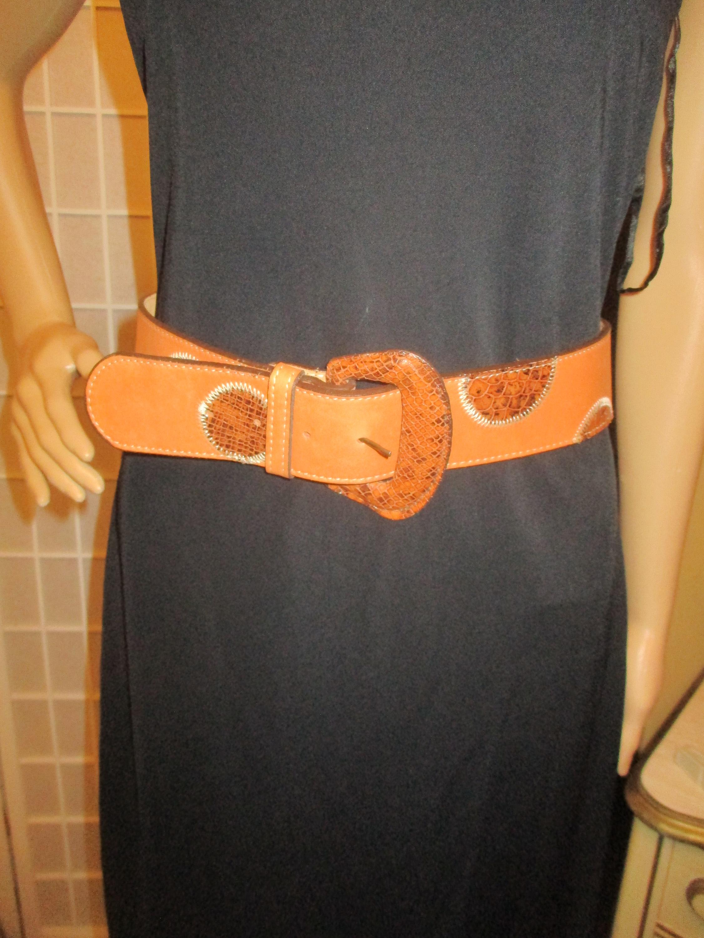 CATHERINE DIAL EASLEY Tooled Silver Buckle Western Leather Belt \\\\ S Catherine Dial Easley Vintage Leather Belt With Snakeskin  main image 3