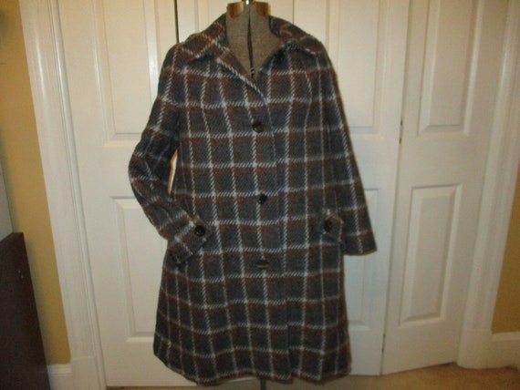 Aquascutum gray check wool coat