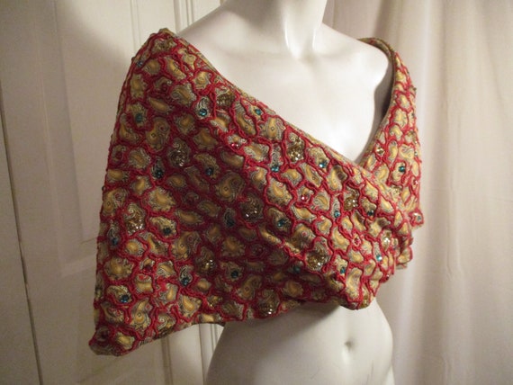 Antique handmade shawl/vest with rhinestones & se… - image 3