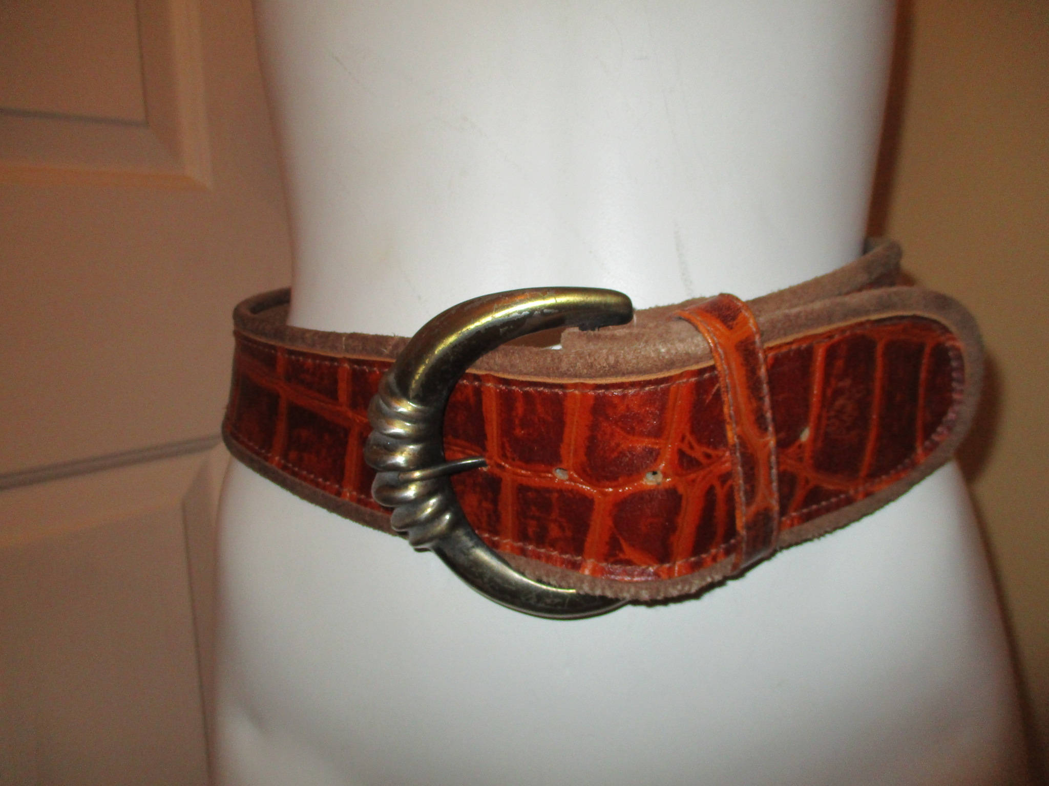 Campagnie International Express Croc Embossed Leather Belt 