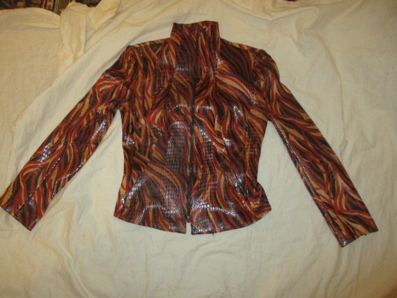 Cache snakeskin embossed faux leather moto jacket - image 10