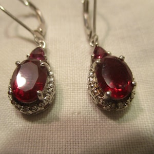 sterling silver faux ruby vintage dangle earrings