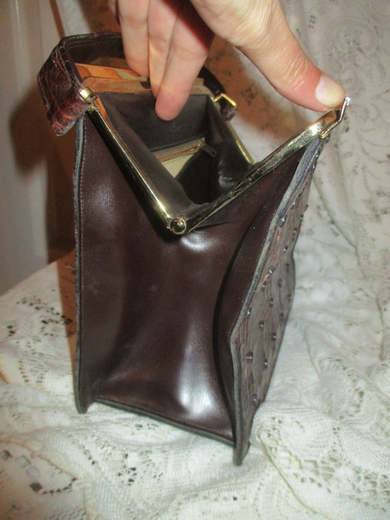 Lesco croc embossed studded patchwork satchel - image 8