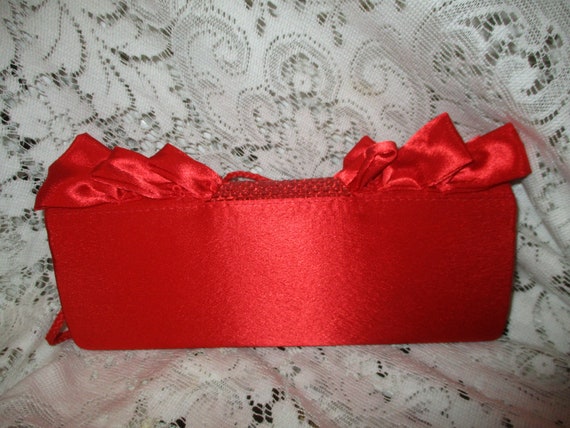 Jessica McClintock ruffled red satin clutch - image 7