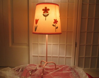 vintage pink metal lamp with gingham flower shade