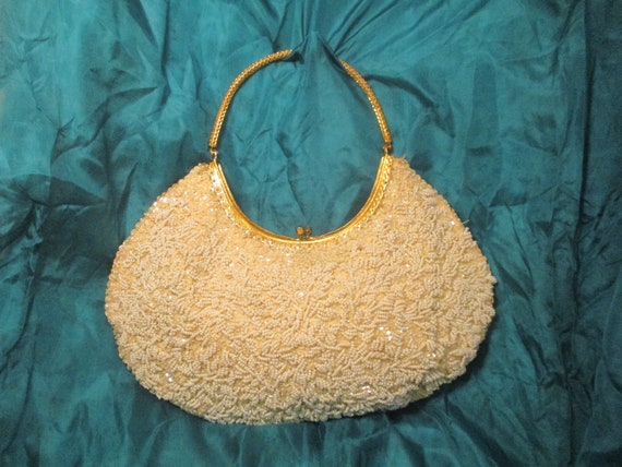 Vintage Beaded & Mother Of Pearl La Regale Evening Bag Purse