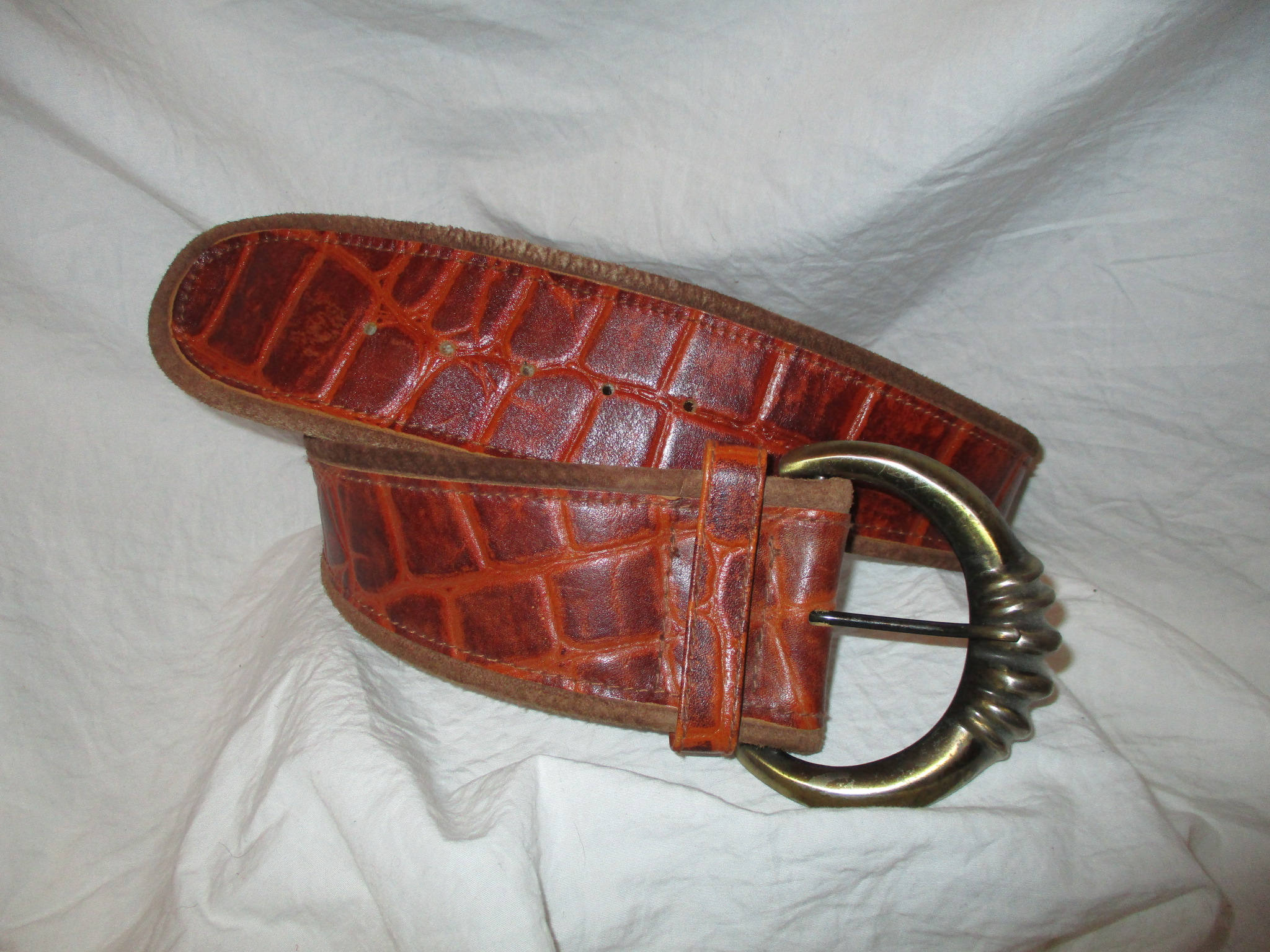 Express Compagnie Internationale Made In Italy Croc Print Vintage Leather Belt Campagnie International Express Croc Embossed Leather Belt  main image 3