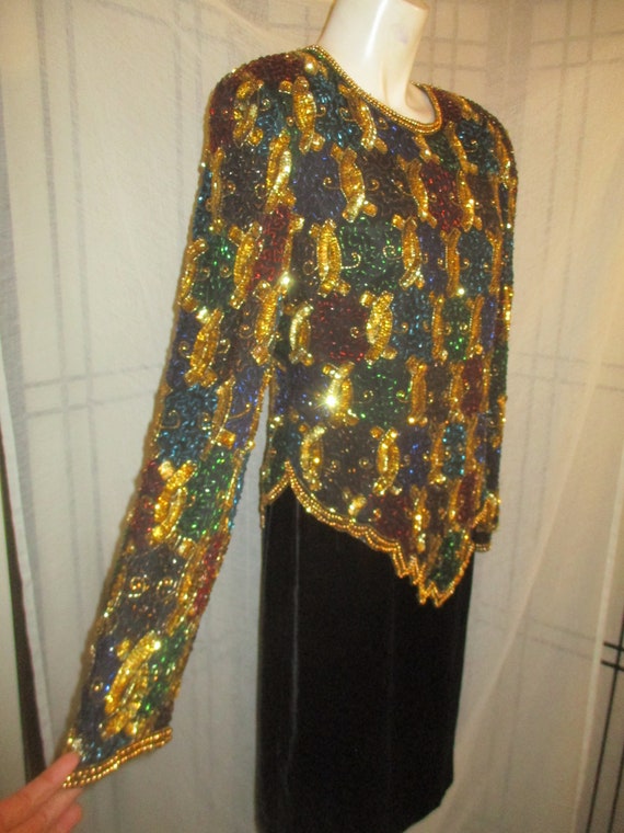 Lawrence Kazar sequined beaded long sleeve top - image 2