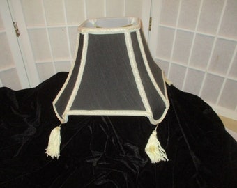 black & off white fabric lamp shade with tassels