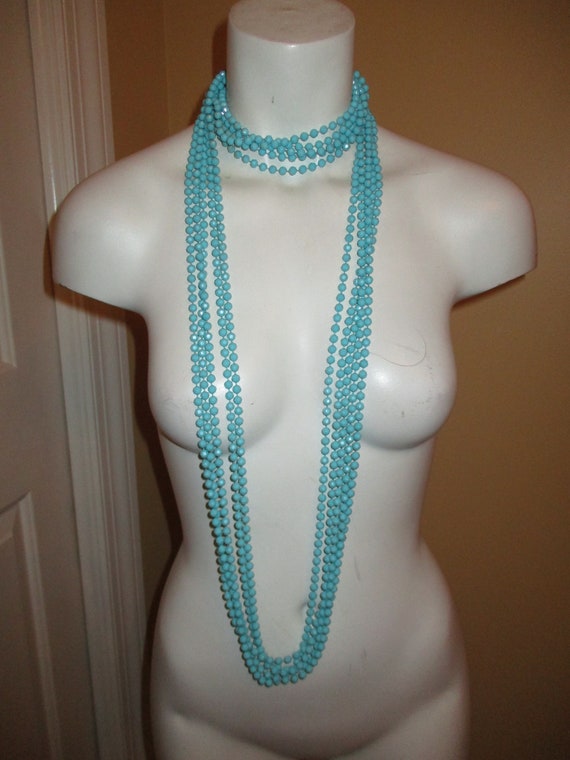 X long 5 strand turquoise beaded necklace - image 4