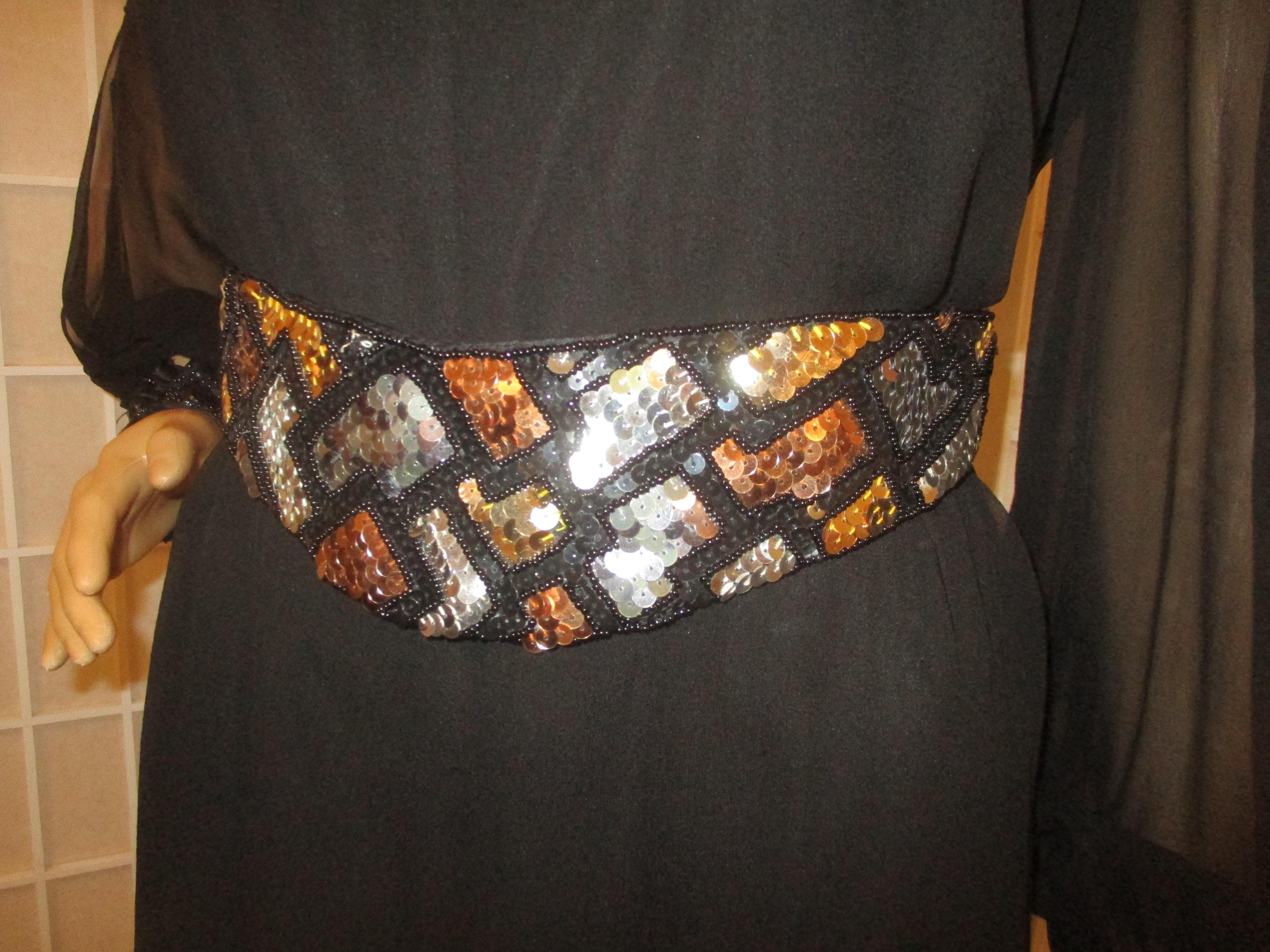 Milor Wide Satin Fabric Elastic Sequined/beaded Belt - Etsy display picture 3