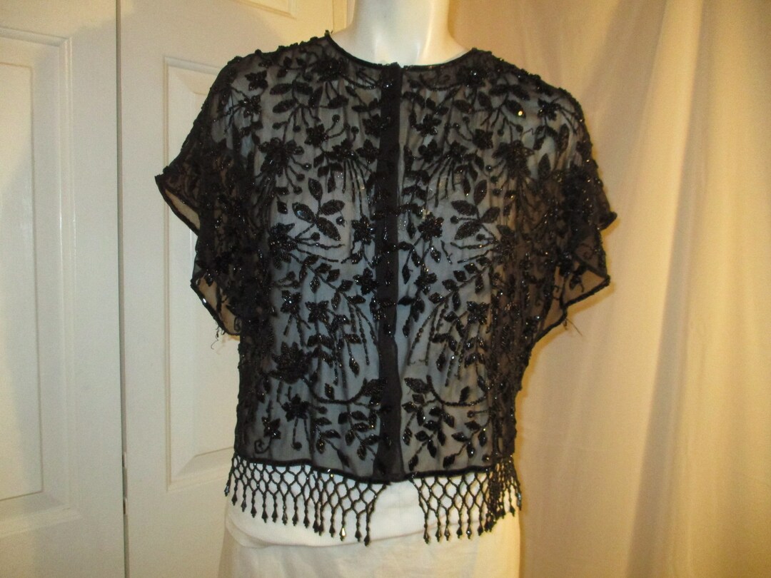 Sheer Beaded Fringed Evening Jacket Etsy