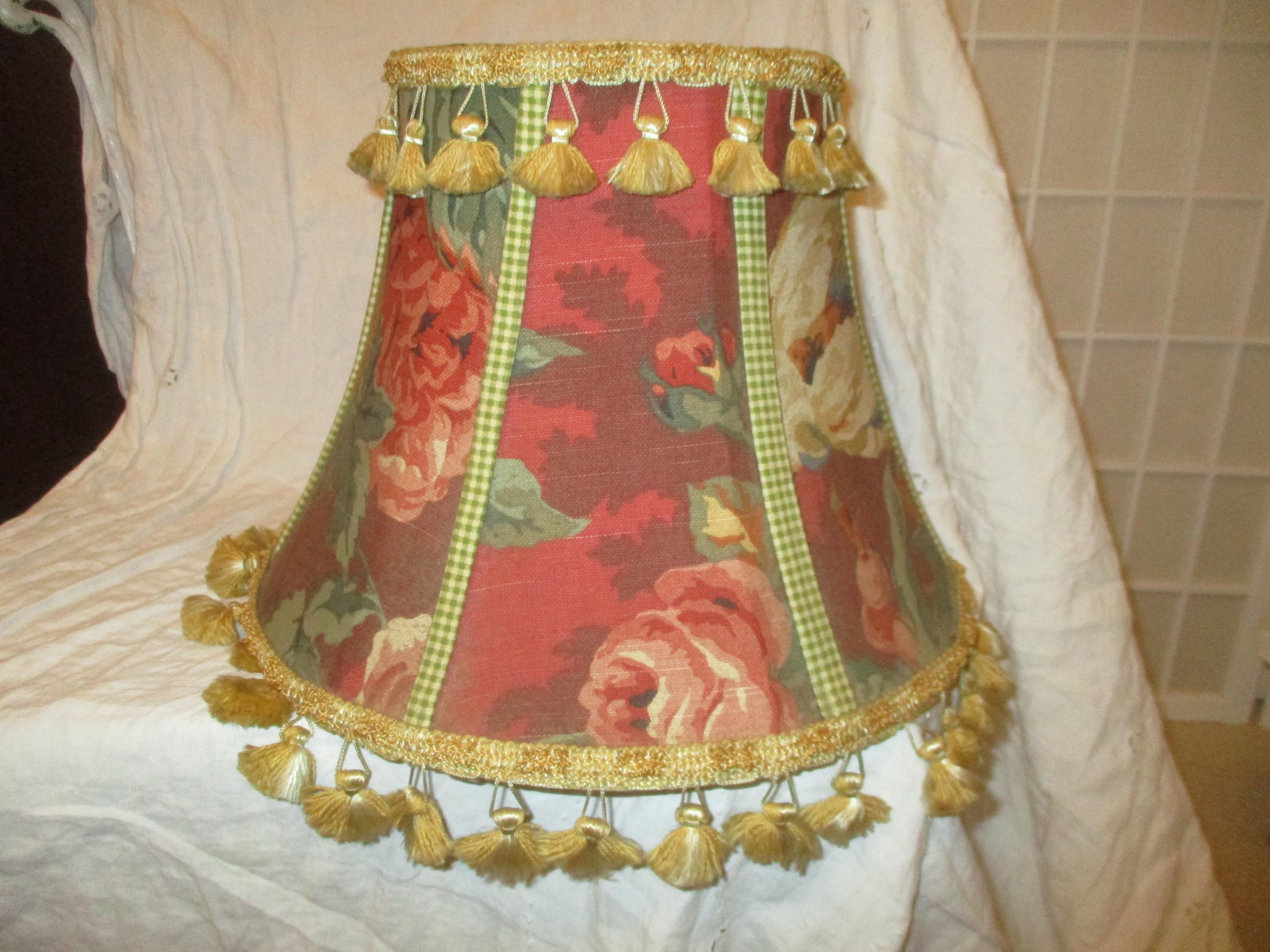 vintage bell lamp shade floral/ fruit print fabric with  tassel fringe