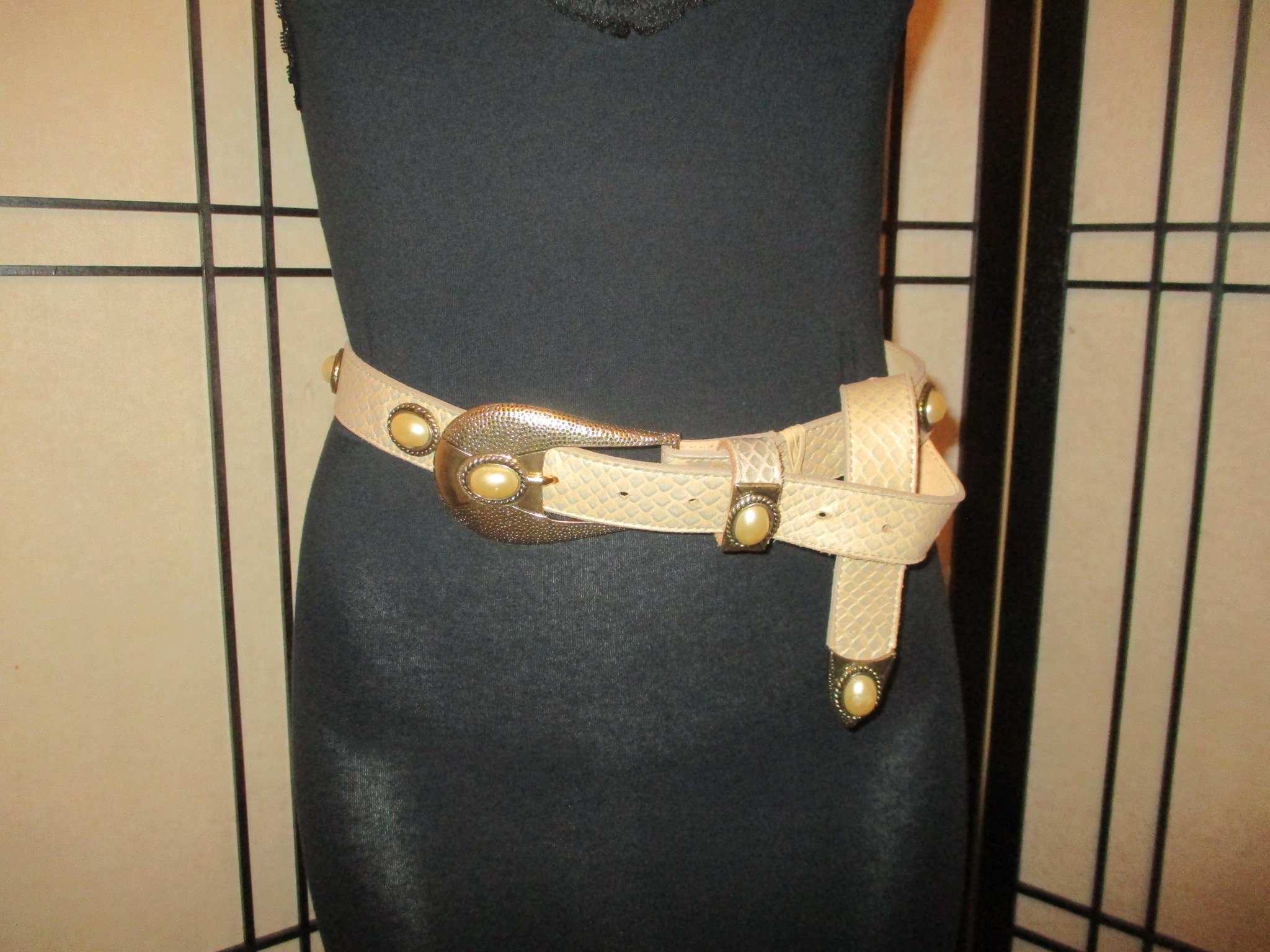 Leatherock Snakeskin Embossed Belt With Faux Pearl 