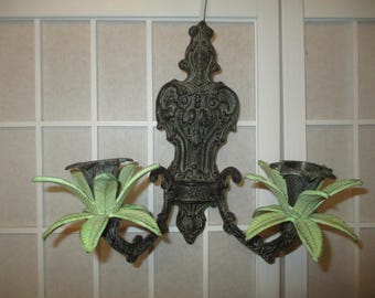 vintage cast metal 2 arm tropical /art nouveau wall sconce