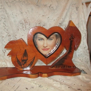 hand carved and painted heart shape wood picture frame