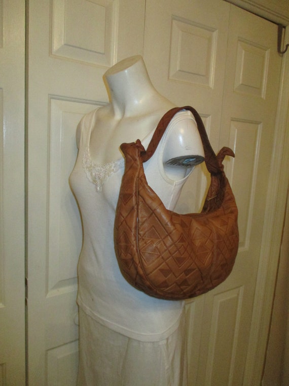 geometric embossed leather hobo - image 2
