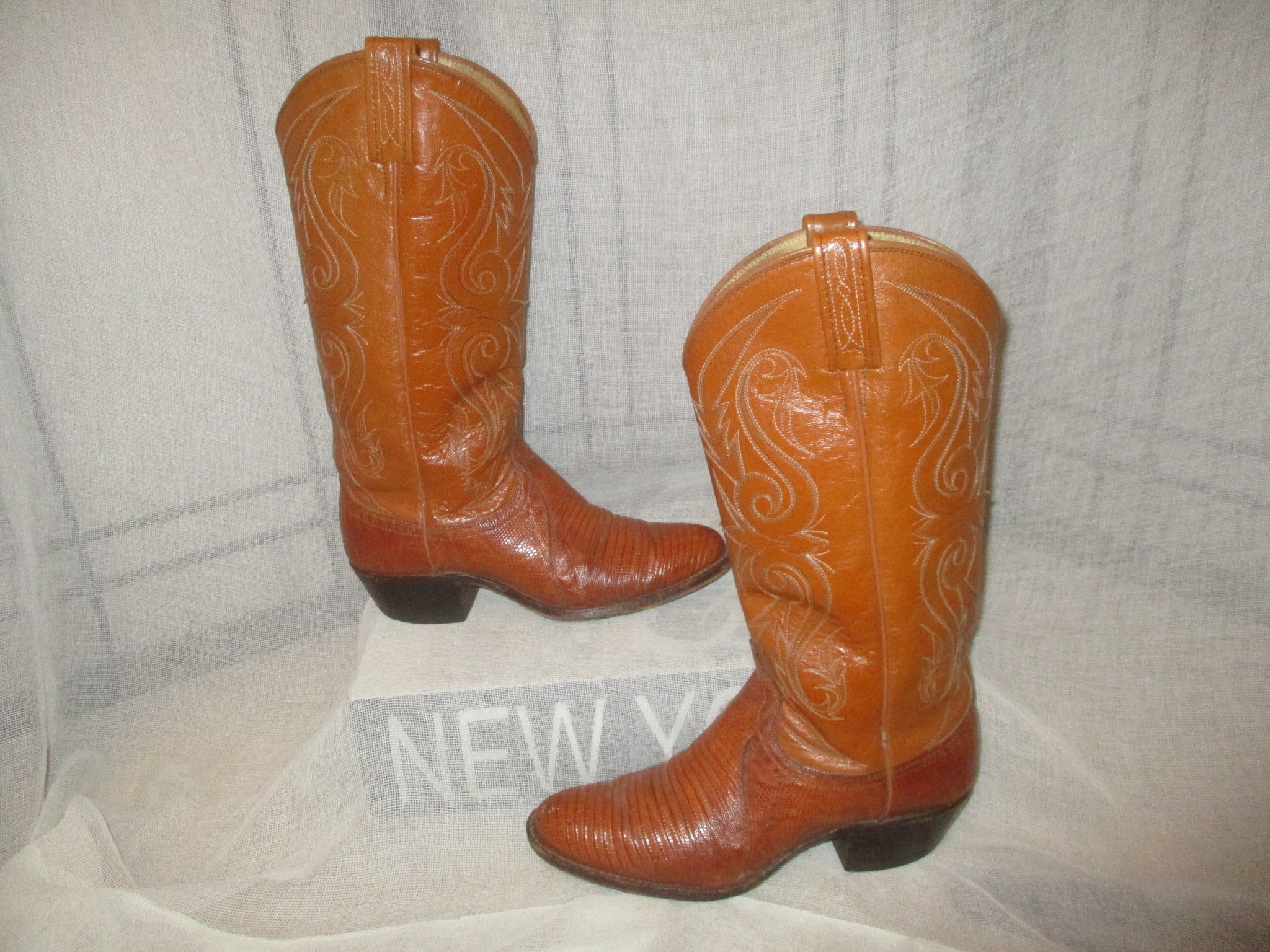 Bottes de cowboy vintage en peau de lézard avec fermetures