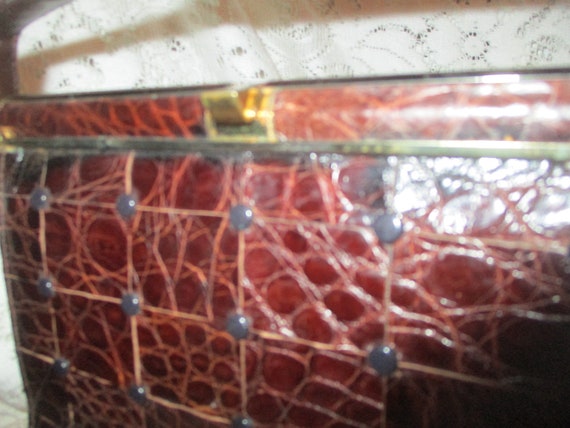 Lesco croc embossed studded patchwork satchel - image 10