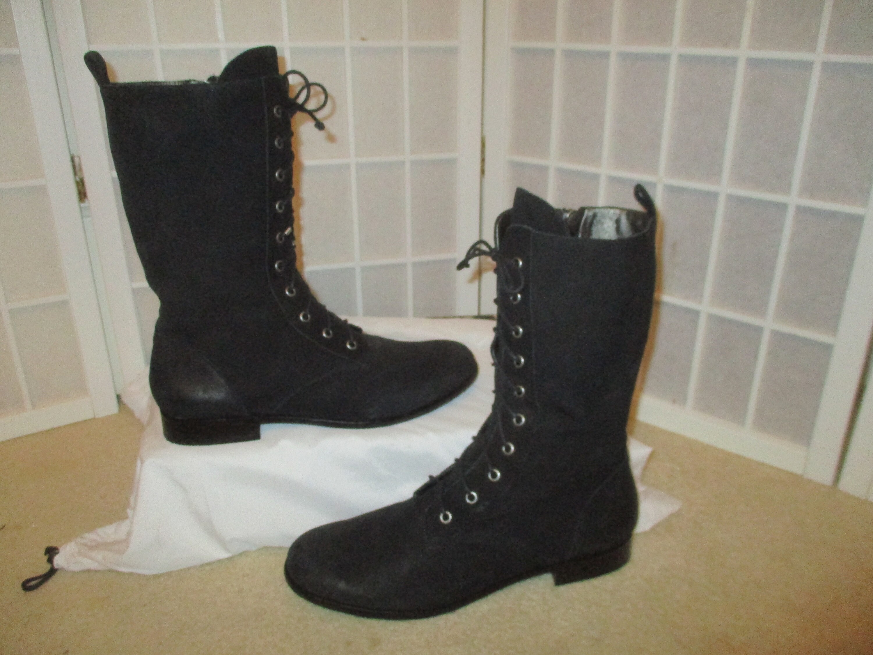 Black suede mid calf boots flat online