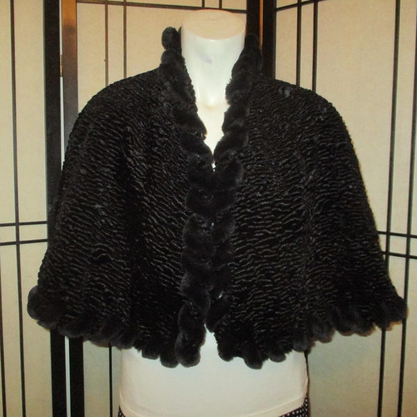 Sue Wong faux Persian lamb/mink fur stole/cape/wrap