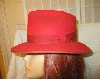 Vtg Beaver Brand Hats Brand Beaver Fur Felt Red Cowboy Hat Unisex S 6 5/8 Beaver Brand Hats Vintage Distressed Red 5X Fur Felt Fedora  main image 4