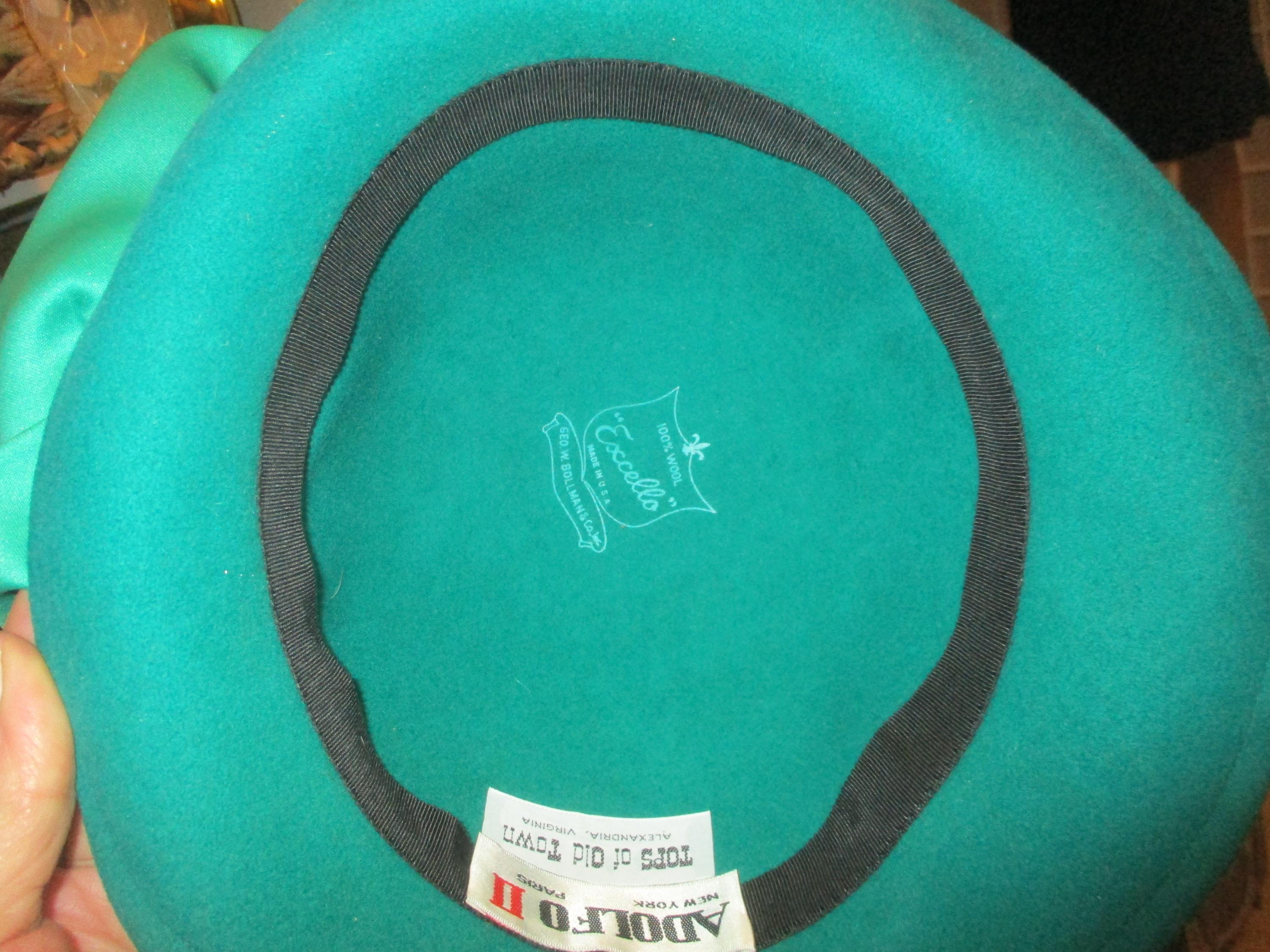 Adolfo II Green Wool Felt Cloche/fedora Hat - Etsy Israel display picture 3
