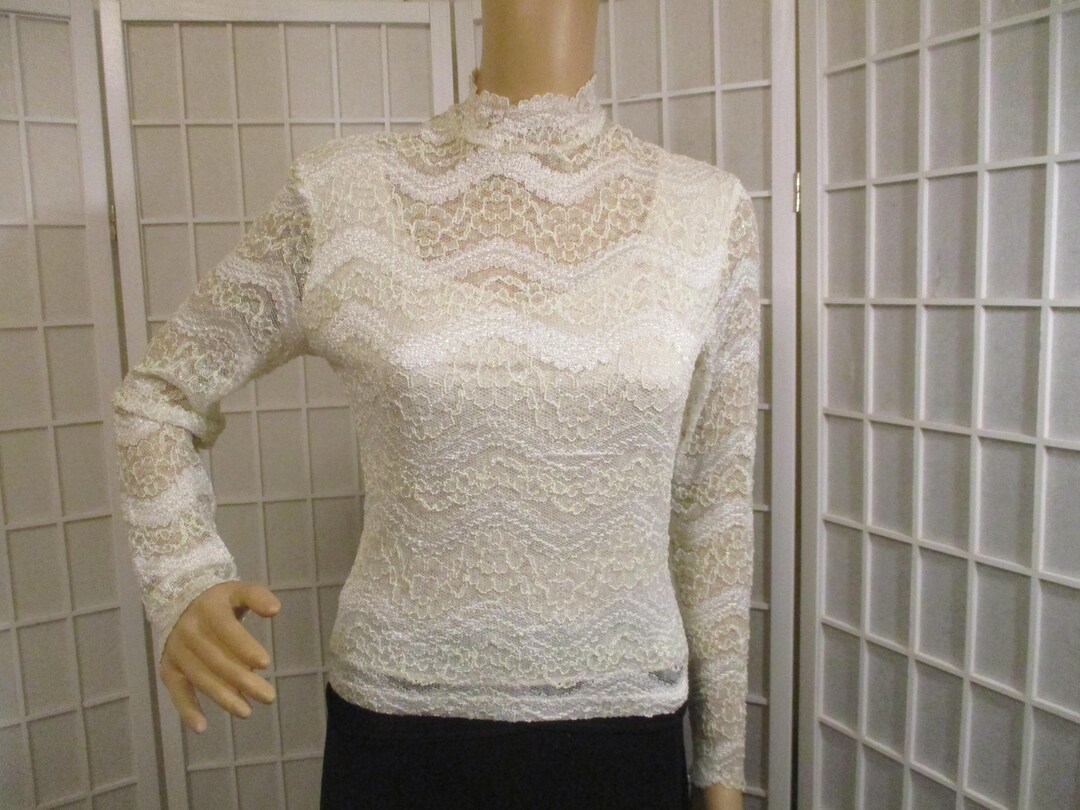 Kay Celine Lace Mock Neck Long Sleeve Top - Etsy
