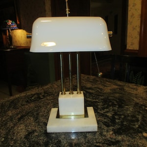 art deco brass & stone desk lamp