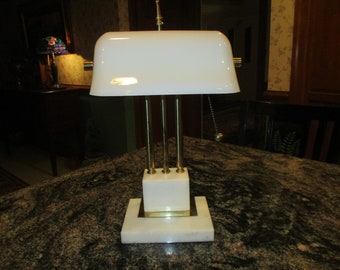 art deco brass & stone desk lamp