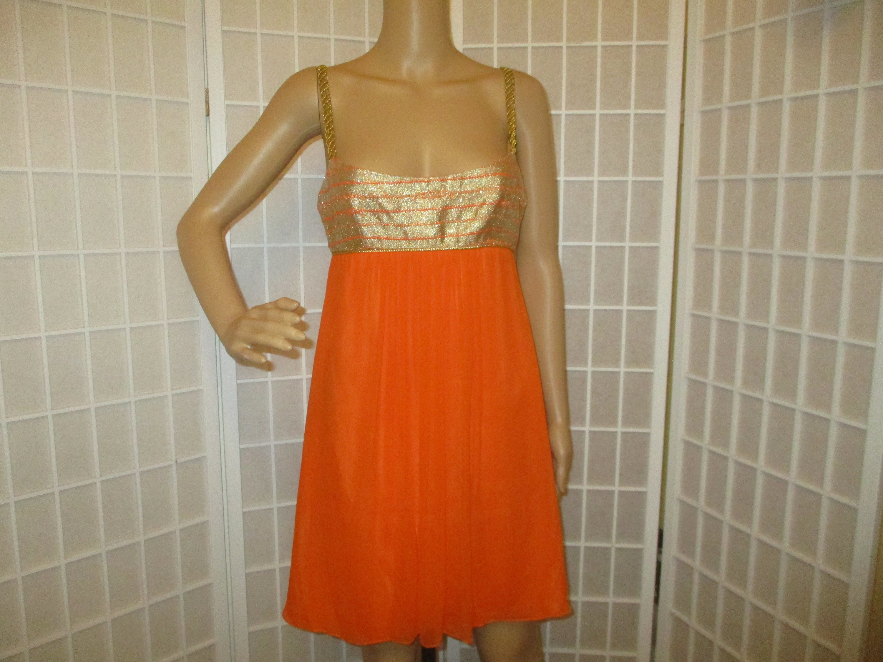 Original Milly of New York orange gold cocktail dress